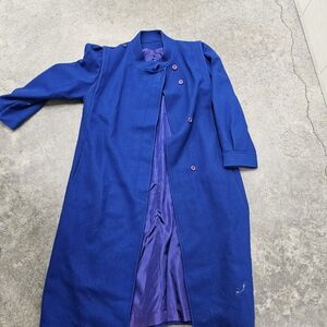 Vintage Sears Royal Blue Trench Coat with Purple Lining